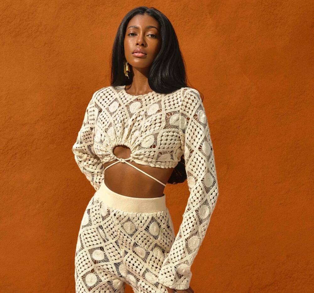 Andrea Iyamah Hira Crochet Crop Top Chalk XL NWT